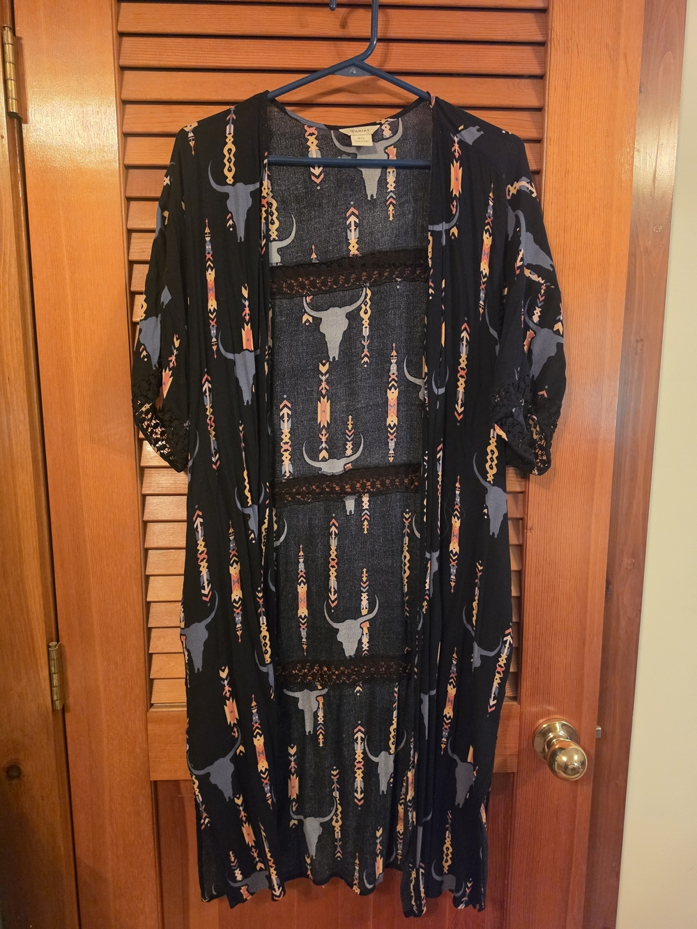 Ariat Dark Blue Shoet Sleeve Open Kimono with Southwestern Motif